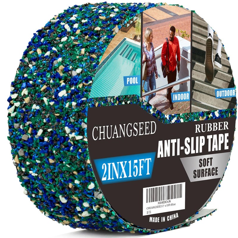 CHUANGSEED Anti-Slip Tape 2" x15ft - Waterproof Blue Safety Grip Tape for Stairs, Pool, Bathroom, Outdoor Steps - Heavy Duty Non-Slip Traction Strip - Image 1